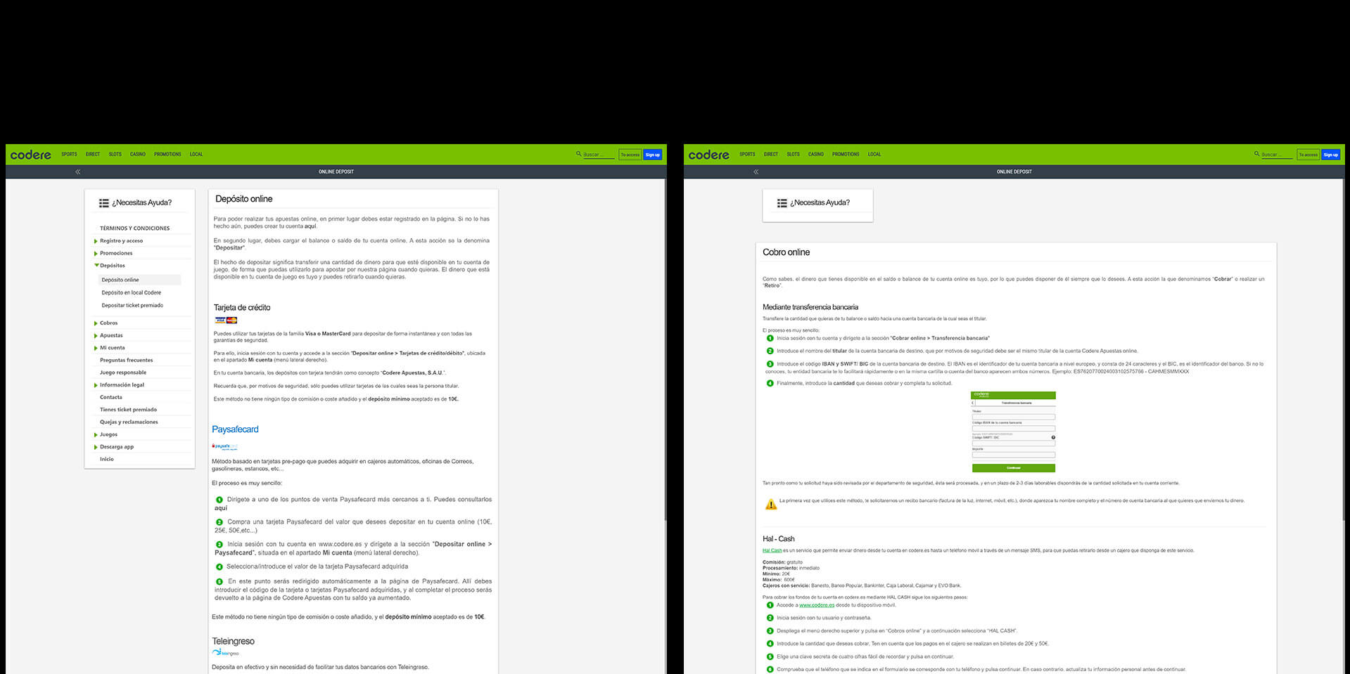 Metodos de pago con Codere