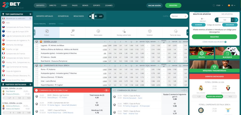 22Bet Apuestas deportivas futbol