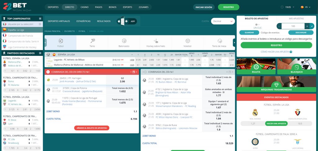 Apuestas liga espanola 22Bet