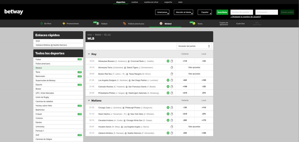 Apuestas MLB Betway