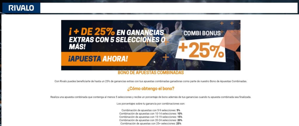 Rivalo bono 25% extra en combinadas