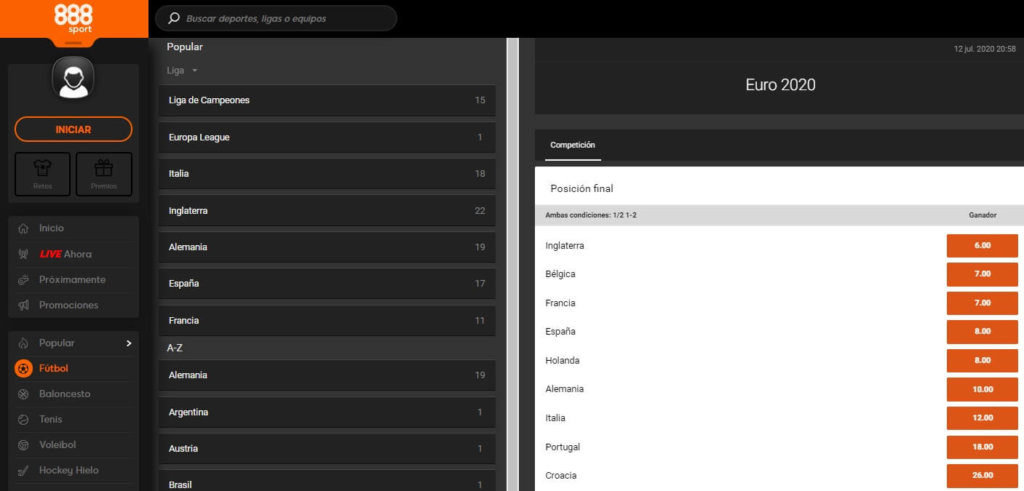 888 EUROCOPA 2020 Ganador mejores cuotas - Casa de apuestas