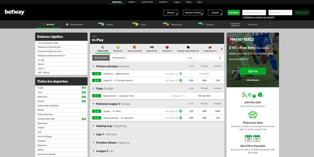 Apuestas en vivo con betway