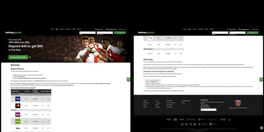 Metodos de pago con Betway