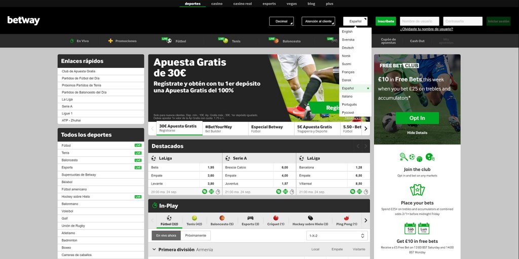Apuestas deportivas con betway